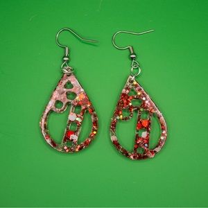 Red and White Glitter 1” Christmas Candy Canes Resin Earrings